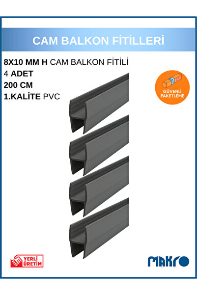 GLASSMAKRO 8x10 MM Büyük H Alüminyum Görünümlü 1. Kalite Plastik Cam Balkon F...