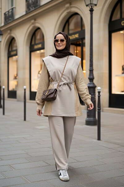 Aselim Hijap Moda طقم حجاب من القطن بخيطين مع حزام |   مجموعة يومية أنيقة ومر...