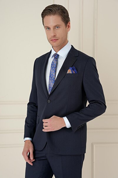 Efor Slim Fit Çift Yırtmaç Mono Yaka Klasik Lacivert Takım Elbise Tk 912