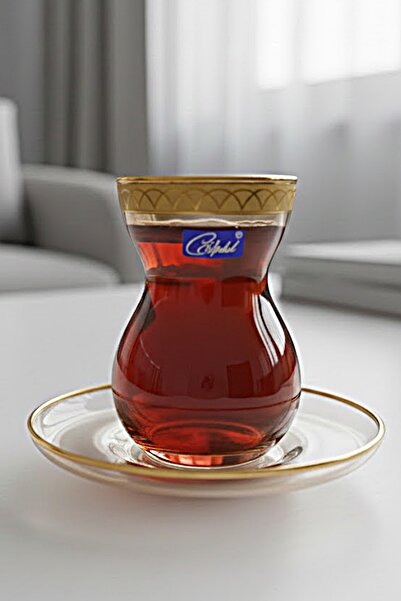 DECOSTYLE 12 Piece Tea Set with Ethnic Gold Pattern |   Paşabahçe Premium Gla...