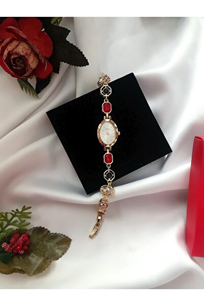 Choppers Vintage Kırmızı Taş Ayarlanabilir Kordon Kadın Saat