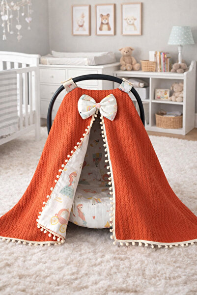 Nest Tile Knit And Muslin Fabric Pompom Stroller Cover And Bed Sheet