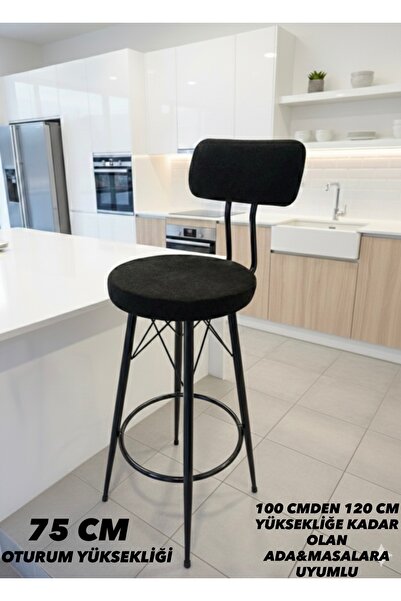 The SANDALYE SHOP Yeni Teddy Kumaş MiLa Bar Sandalyesi Siyah.75 Cm Oturum Yük...