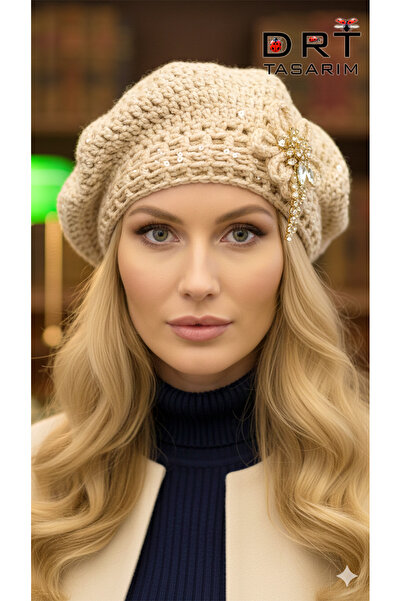 drt tasarım Ecru Brooch and Flower Embellished Glitter Mini Sequined Painter ...