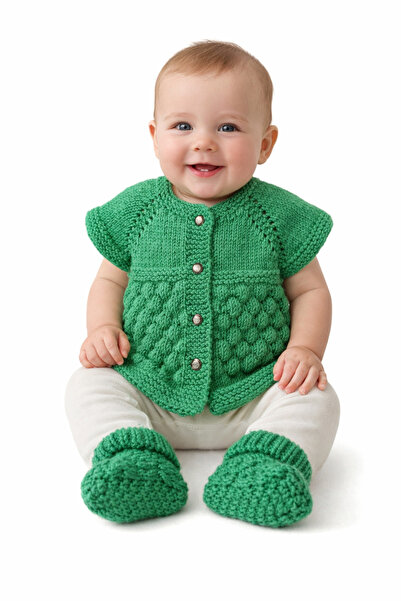 Meralin Elinden سترة محبوكة يدويًا باللون الأخضر لحديثي الولادة