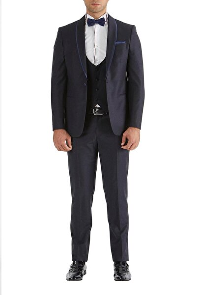 Efor Black 037 Slim Fit Çıkarılabilir Saten Yaka Lacivert Damatlık Smokin Takım