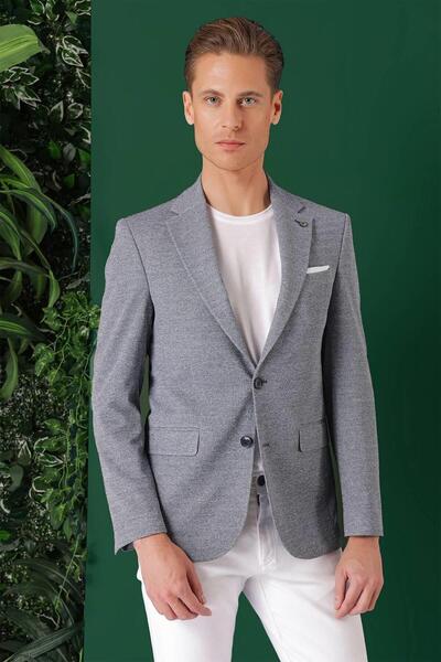 Efor Comfort Fit Kırçıllı Dokuma Pamuklu Casual Mavi Ceket C 665