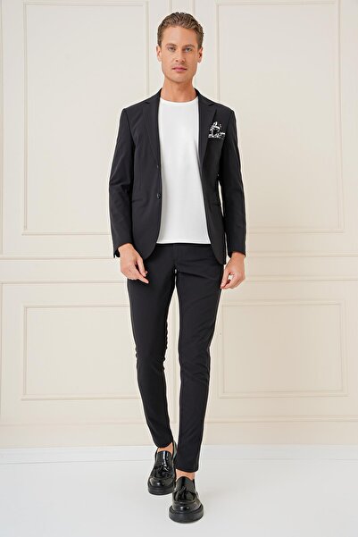 Efor Slim Fit Double Slit Very Flexible Cotton Plain Black Jacket C 680