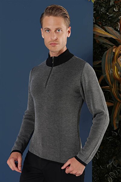 Efor TR 859 Slim Fit Siyah Klasik Triko