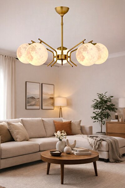 ESSLİGHT Tutku 5’li eskitme sarkıt 3 boyutlu başlıklı modern salon mutfak yat...