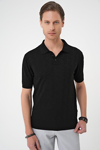 Efor Comfort Fit Polo Yaka Pamuklu Kısa Kol Casual Siyah Triko Tişört Tr 880