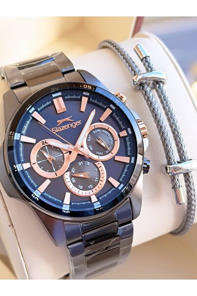 Slazenger İtalyan Tasarım Bileklik Hediyeli 2 Yıl Garantili 10 Atm Çelik Erke...