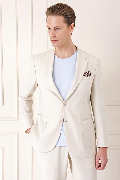 Efor Comfort Fit Çift Yırtmaç Balıksırtı Dokuma Pamuk Casual Bej Ceket C 672