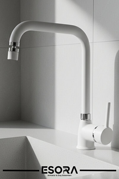 ESORA صنبور حوض زاوية فاخر من الكروم الأبيض مع رأس متحرك