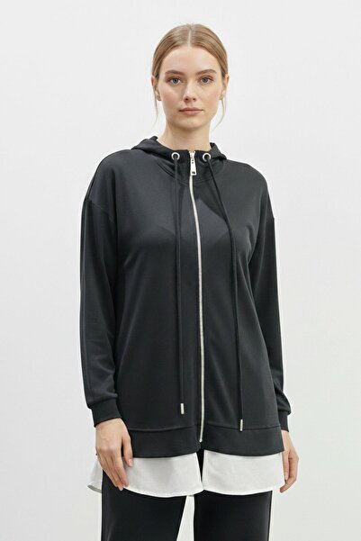 Puane Women's Hooded Zippered Tunic Trousers Set-14427 - Black