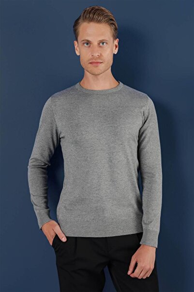 Efor TR 858 Slim Fit Gri Klasik Triko