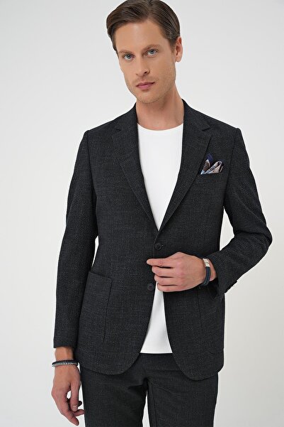 Efor Comfort Fit Torba Cep Pötikare Gofre Kumaş Esnek Casual Lacivert Ceket C...