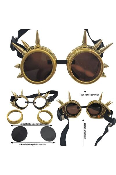 partidolu Viktorya Dönemi Victoria Devri Steampunk Akımı Parti Gözlüğü Altın ...