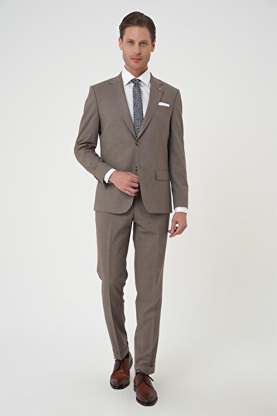 Efor Slim Fit Çift Yırtmaç Dokulu Esnek Klasik Vizon Takım Elbise Tk 915