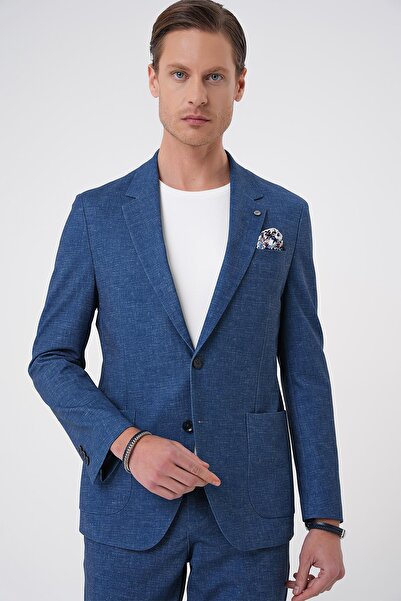 Efor Comfort Fit Mono Yaka Çift Yırtmaç Torba Cep Casual Gece Mavisi Ceket C 701