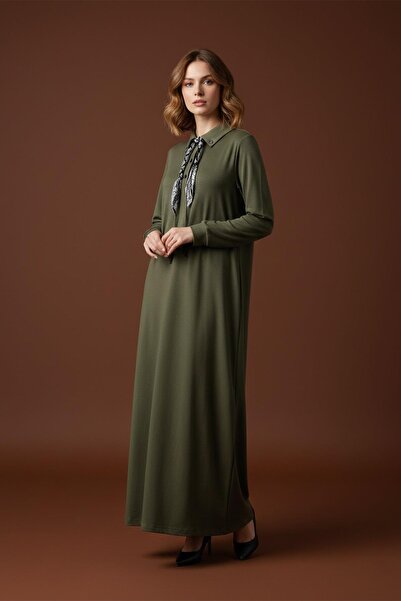 Puane Rochie lungă confortabilă croială pentru femei, cu guler polo, cu detal...