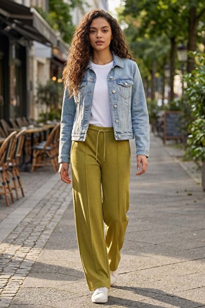 TOMMY LIFE Pantaloni Palazzo pentru femei, cu textura moale, muștar închis, c...