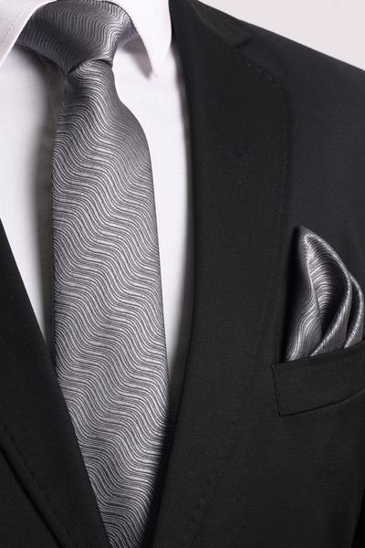 Esgue Χειροποίητο μαντήλι γραβάτας με γκρι σχέδιο 7,5 εκ.