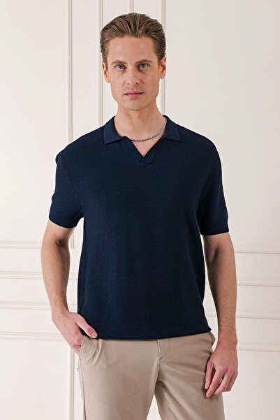 Efor Slim Fit Polo Yaka Kısa Kol %100 Pamuk Lacivert Triko Tr 868