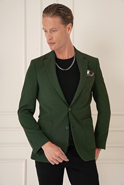 Efor Comfort Fit Torba Cep Şeritli Dokuma Pamuk Casual Haki Ceket C 670