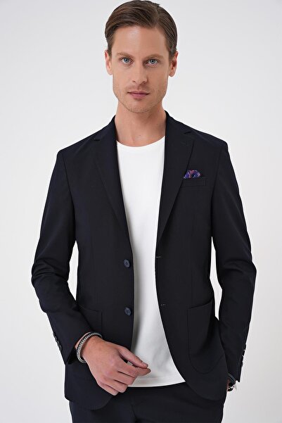 Efor Comfort Fit Mono Collar Pocket Flexible Cotton Navy Blue Jacket C 707