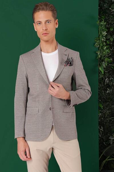 Efor Comfort Fit Kırçıllı Dokuma Pamuklu Casual Vizon Ceket C 665