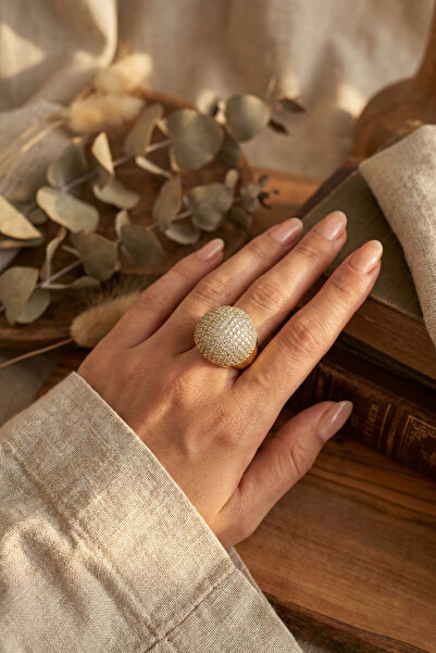 PASTELASTORE Topik Yüzük – 14 Ayar Altın Kaplama, Zirkon Taşlı Kubbe Model