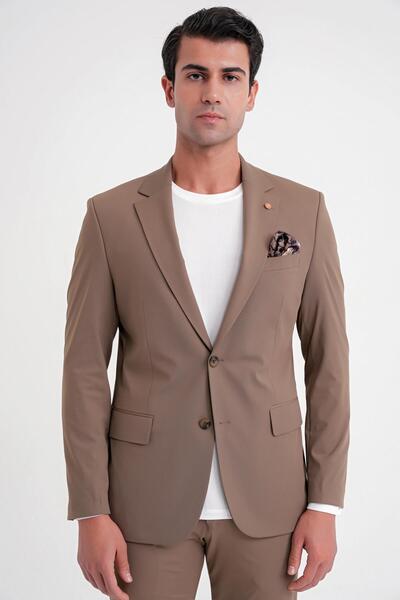 Efor Comfort Fit Double Slit Cotton Blend Textured Tobacco Blazer Jacket C 722
