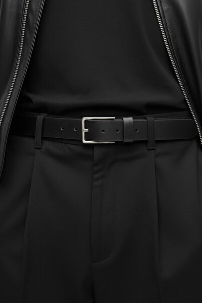 Gesa Erkek %100 Hakiki deri ince spor kesim siyah kemer 3.5 cm