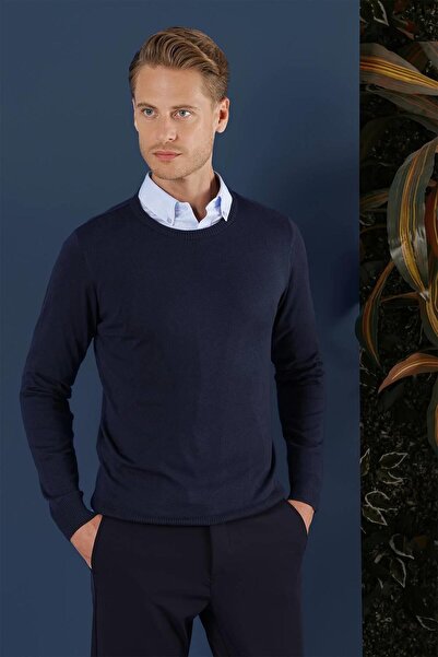 Efor TR 858 Slim Fit Lacivert Klasik Triko