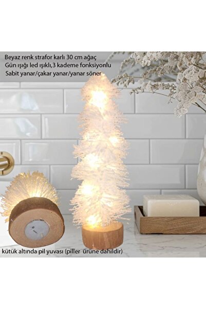 partidolu Yılbaşı Strafor Karlı İğne Yapraklı Masa Üstü Çam Ağacı Beyaz Renk ...
