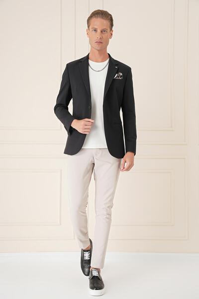 Efor Comfort Fit Çift Yırtmaç Fleto Cep Esnek Pamuk Casual Siyah Ceket C 675