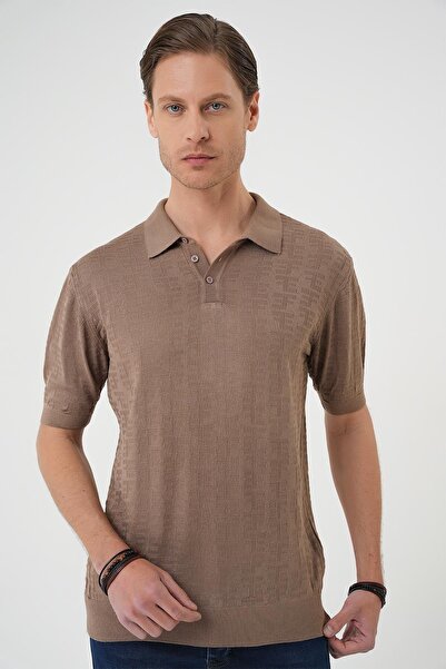 Efor Comfort Fit Polo Yaka Pamuklu Kısa Kol Casual Vizon Triko Tişört Tr 880