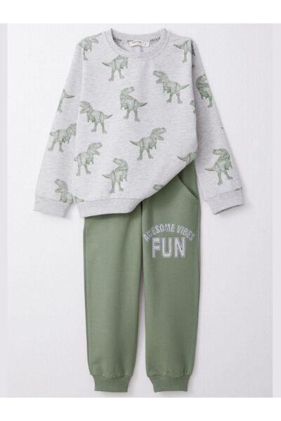 Zekids Set de trening din bumbac cu modele de dinozauri pentru băiat