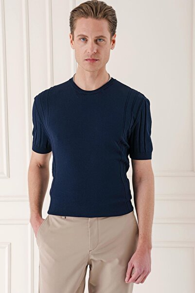 Efor Slim Fit Bisiklet Yaka Kısa Kol Lacivert Triko Tr 869