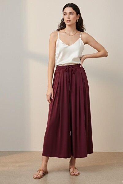 Loreen Γυναικείο παντελόνι με ζώνη στη μέση - 20664PNT - ΜΠΟΥΡΓΚΙΝΤ