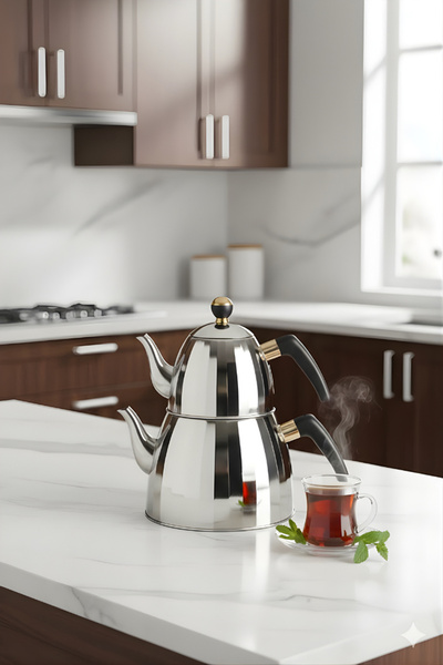 ChefMate Ergonomik Kulplu Paslanmaz Çelik Füme Çaydanlık Takımı