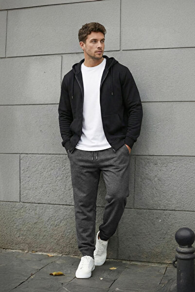 MARKAPIA Anthracite Sweatpants with Elastic Legs for Men