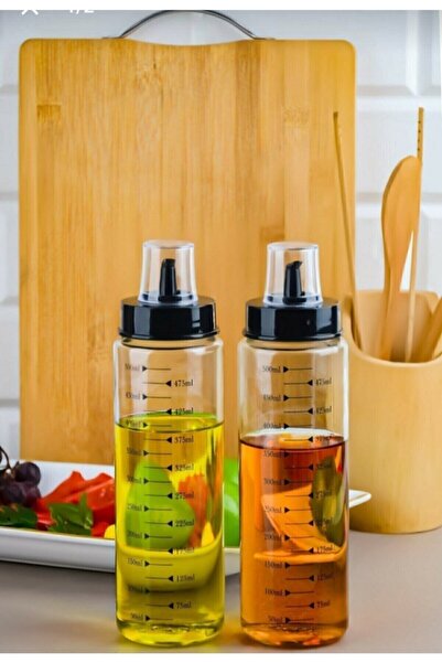 Kitchen Pembelia 2 Adet 500 ml Damlatmaz Akıllı Yağlık Sirkelik Cam Yağlık