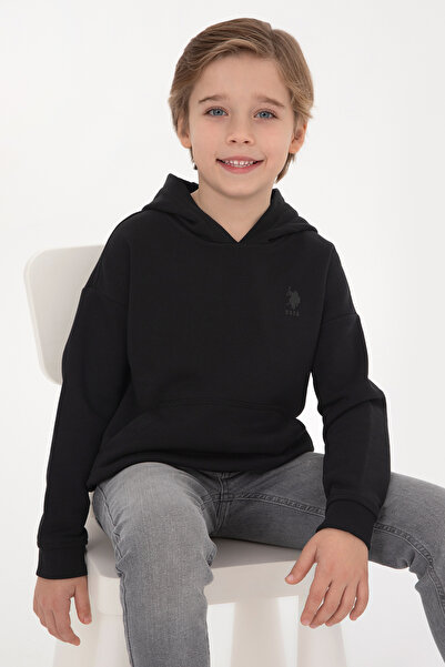 U.S. Polo Assn. Erkek Çocuk Siyah Kapüşonlu Basic Sweatshirt 50313941-VR046