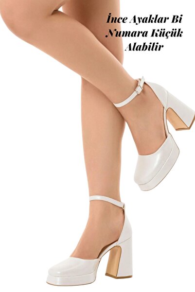Genel Markalar Sedef Cilt Bilekten Baglamalı Platform Topuklu Gelinlik Ayakkabı