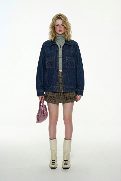 Bluewhite جاكيت جينز نسائي أزرق اللون مصنوع من القطن بنسبة 100% مزود بسحاب