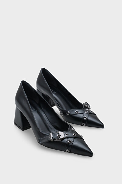 Capone Outfitters Crystal Thick Mid-Heeled Buckle Women's Casual Stylish Shoes