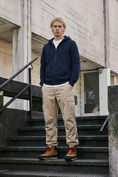 MARKAPIA Ανδρικό φούτερ με φερμουάρ και φλις εσωτερικά σε μπλε ναυτικό χρώμα