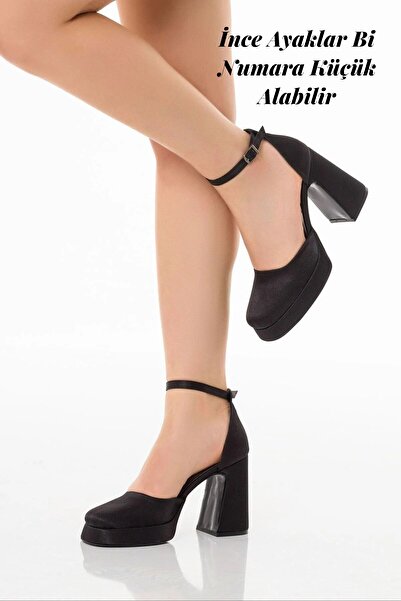 Blackroses Pantofi de seară cu toc cu platformă cu curele la gleznă din satin...